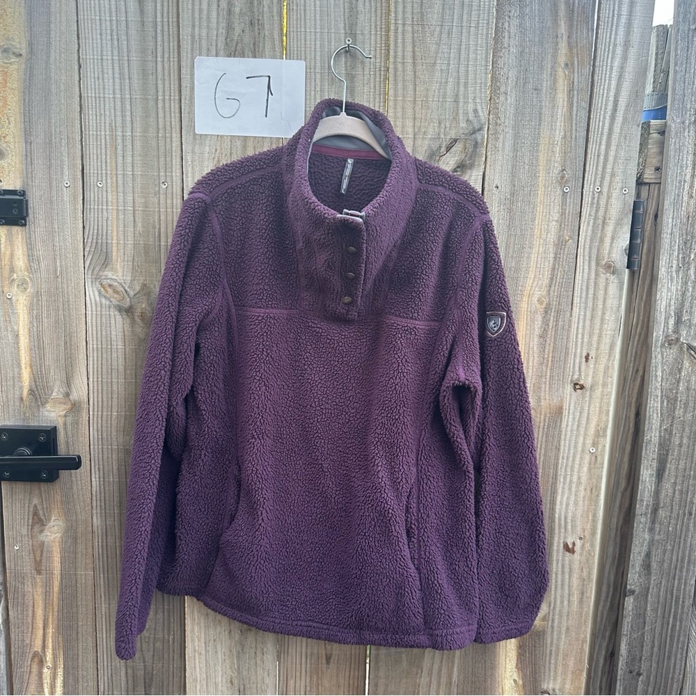 Kuhl Jacket Womens Medium Maroon Furry Fleece Zip Up Hooded Outerwear Pockets L